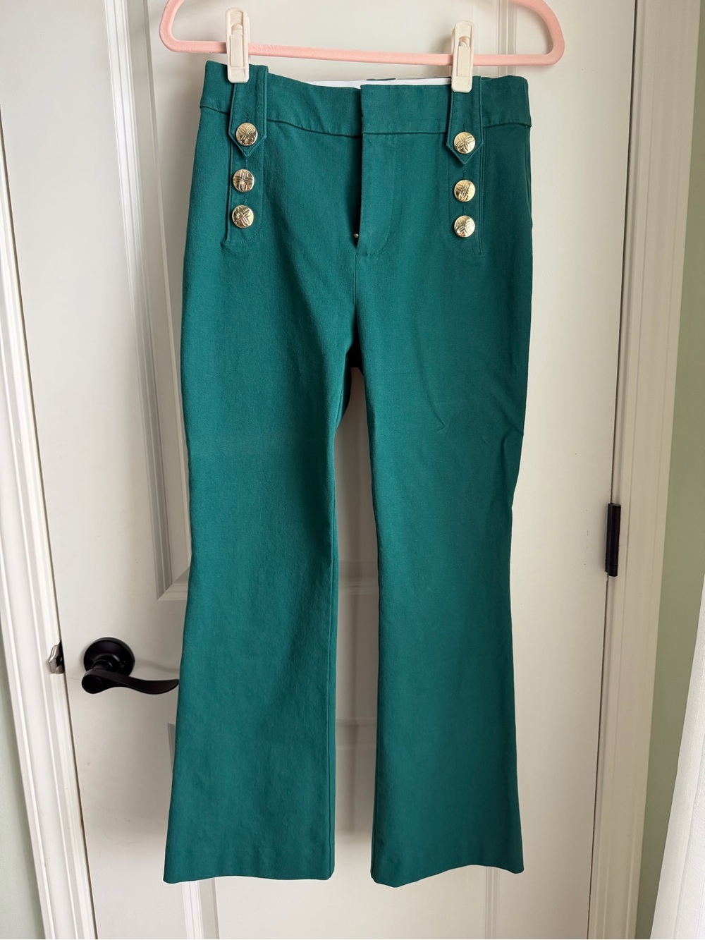 Lilly Pulitzer Emerald Green Parrish High-Waist Pants with Gold Buttons